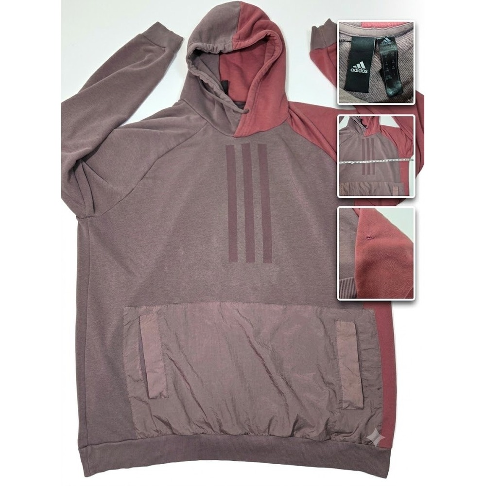 Adidas Hoodie 2XL Mens Mauve Pink Burgundy Colorblock 3 Stripes Sweatshirt